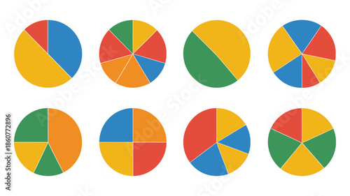 Colorful Pie Charts Vector, Including Data Visualization and Statistical Infographic Graphs, Business Analytics Charts