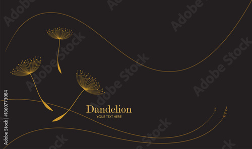 Elegant Golden Dandelions on Black Background