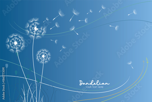 Whimsical Dandelions Blowing in the Wind on a Blue Gradient Background