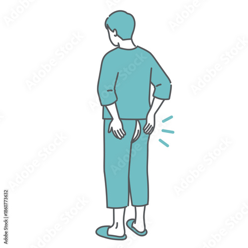 大腸カメラ検査用の検査着（スリット入りパンツ）を履いた男性のイラスト