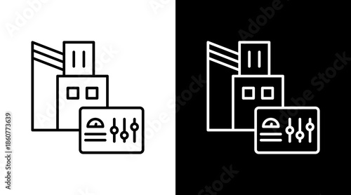 Industrial Control Panel Outline White Icon Set Design