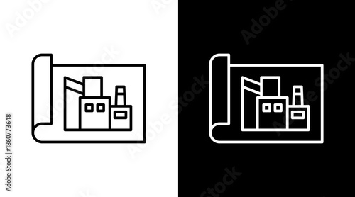 Manufacturing Blueprint Outline White Icon Set Design