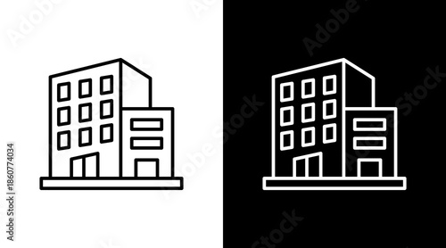 Office Building Outline White Icon Set Design