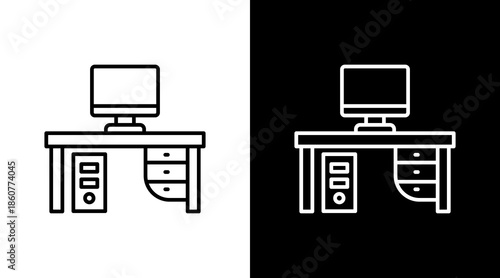 Computer Workstation Outline White Icon Set Design