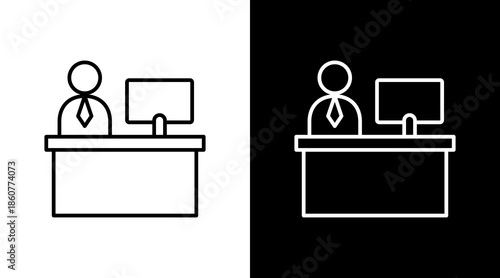 Office Reception Outline White Icon Set Design