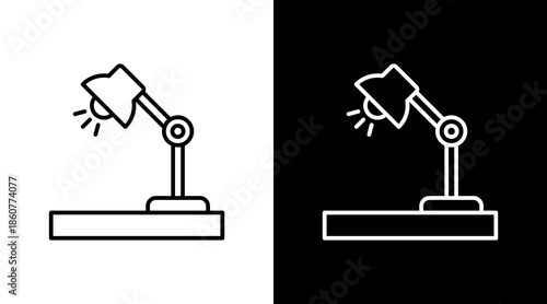 Office Desk Lamp Outline White Icon Set Design