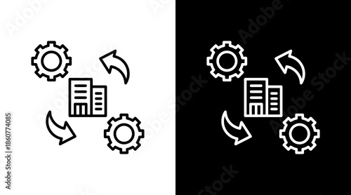 Office Workflow Outline White Icon Set Design