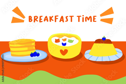 happy birthday card with cake and breakfast time 