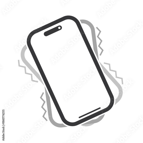 Isolated outline pictogram of modern smartphone vibrating, representing silent mode, no ringing alerts, vibration only notification concept for mobile communication design.