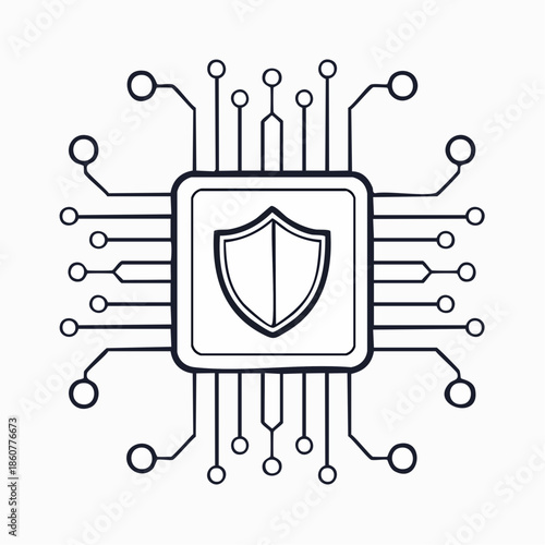 Central Processing Unit with Integrated Security Shield Icon Illustration