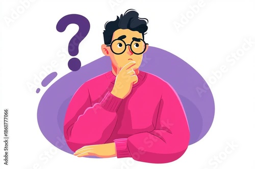 Flat Vector of an Asian Man Wearing a Shirt Showing Question Marks Concept Illustration Generative AI