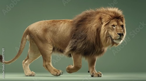 Male Lion Walking Smoothly Wildlife Scene Generative AI