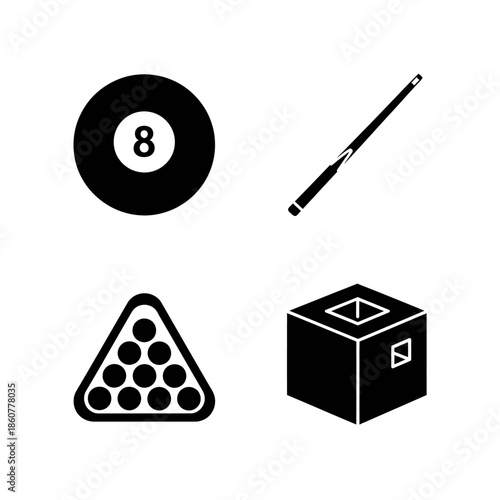 Billiard Game Elements Collection Icon Set.