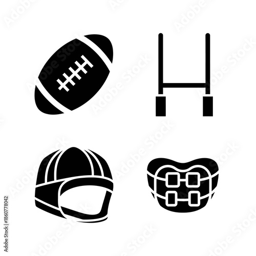 American Football and Rugby Sports Equipment Icons.