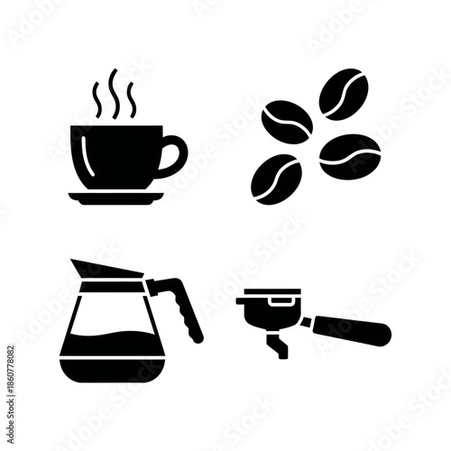 Coffee Making Icons Set Hot Beverage And Beans.