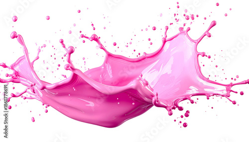 A splash of vibrant pink liquid, frozen in motion against a black backdrop, artistic and dynamic