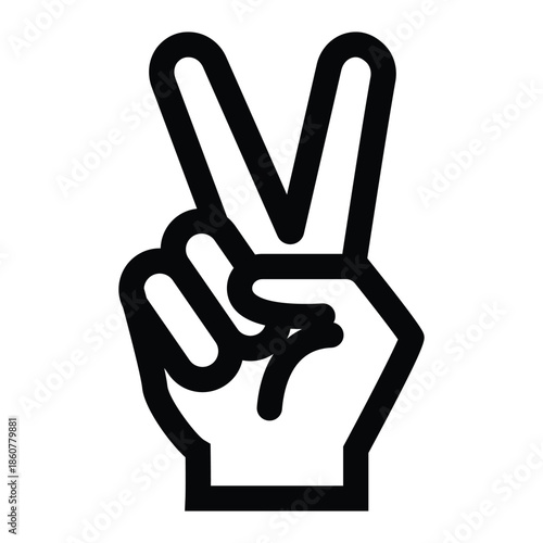 Black line art peace sign hand gesture