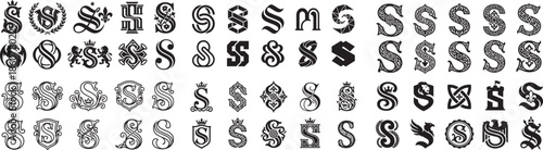 Letter s initial logos monogram set flourishes luxury style embellishments for business fashion jewelry heraldic boutique