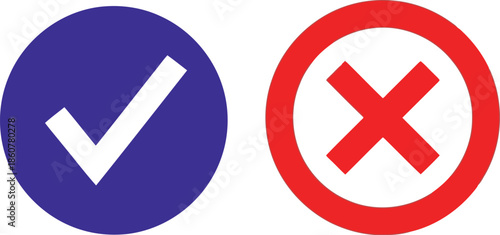 Approve reject checkmark cross icons. yes no correct wrong choice decision symbols