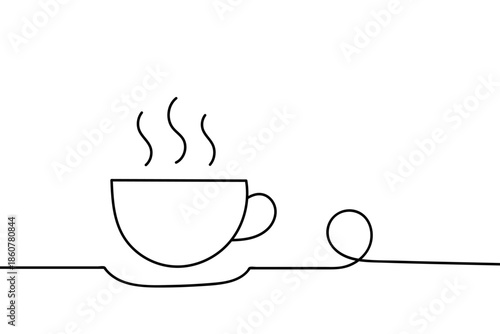 A single, continuous line illustration of food, icon style, coffee cup. Minimalist Editable stroke.