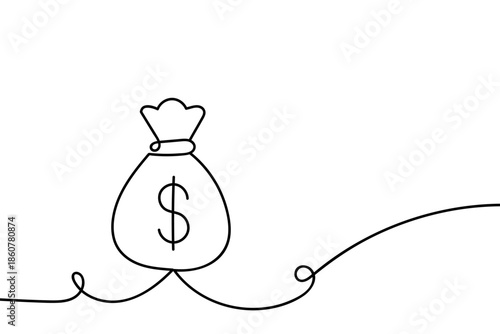 Fotografie A single, continuous line of money bag, an icon-style business and finance illustration concept