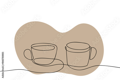 A continuous, single-line coloring style for coffee and tea cups. Minimalist Editable stroke.
