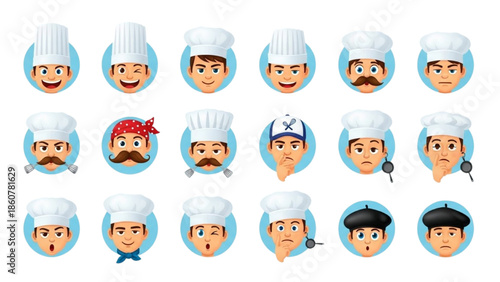 Cook Emoticons Icon Set – Chef Food Cooking Emoji Vector