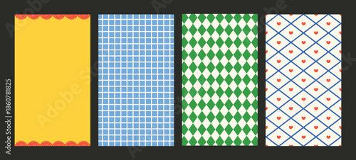 Vintage retro story background vector set with colorful groovy pop quirky style shapes playful abstract design perfect for posters social media templates and creative layouts