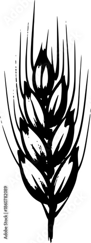 Minimalist sumi-e illustration of A Barley Grain with brush stro
