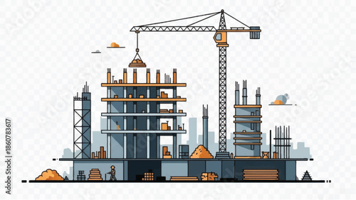 Construction Site with Cranes and Buildings Under Development 1.