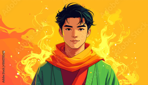 Anime-style portrait of a young man with a determined expression.