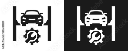 Car Lifter Icon Set Glyph In White And Black Background