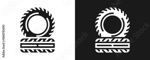 Tire Icon Set Glyph In White And Black Background