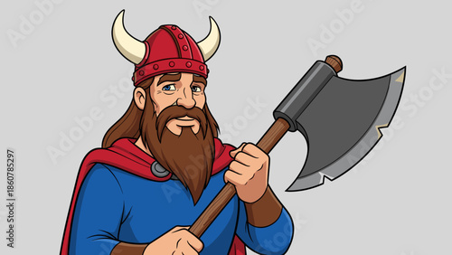 Viking Warrior with Axe Ready for Battle Illustration.