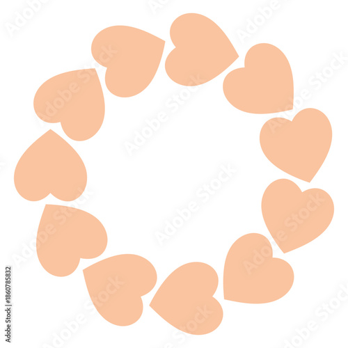 Simple circular frame made of bold pink heart shapes arranged in a clean, modern ring. Minimal and playful design perfect for Valentines Day, love themed graphics, cards, stickers, and invitations