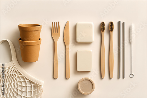 Eco friendly bamboo utensils and reusable accessories