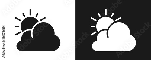 Partly Cloudy Icon Set Glyph In White And Black Background