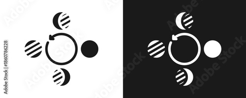 Moon Phase Icon Set Glyph In White And Black Background