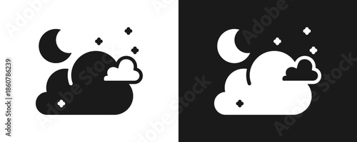 Night Icon Set Glyph In White And Black Background