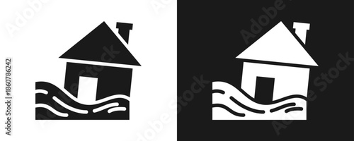 Flood Icon Set Glyph In White And Black Background