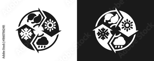 Season Icon Set Glyph In White And Black Background