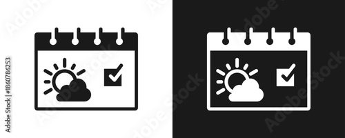 Calendar Icon Set Glyph In White And Black Background