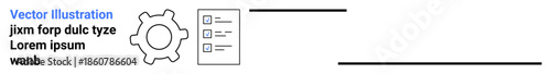 Workflow efficiency, task planning, productivity tools, process management, team collaboration, data visualization. Black gear with a checklist. Workflow efficiency and task planning concept