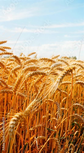Golden Wheat Ears Undulating in the Wind Against Golden Background
