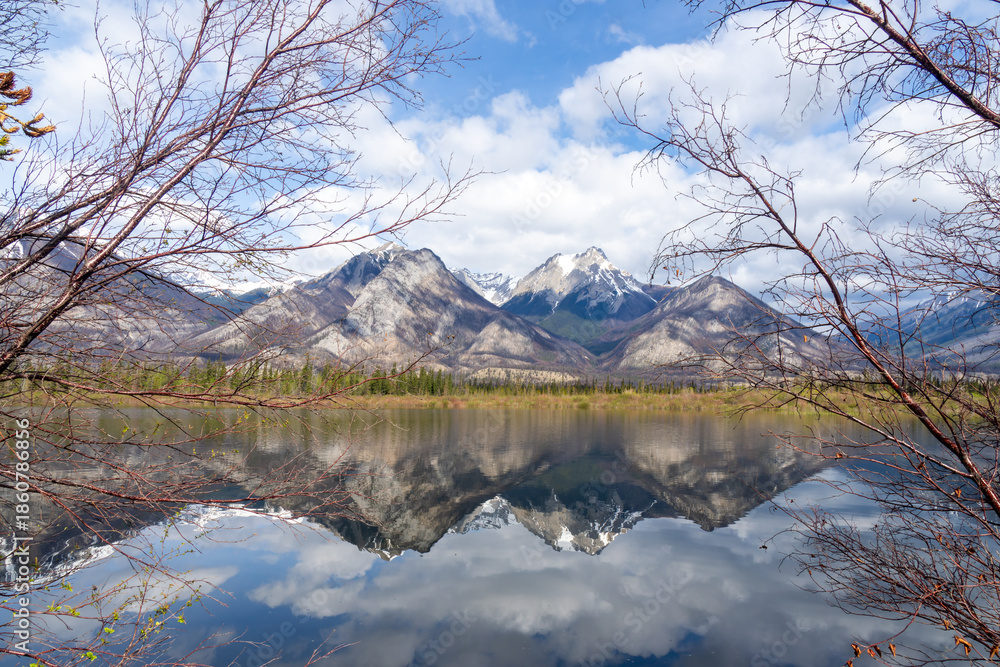 Fototapeta premium Reflections of Pyramid and Patricia Lakes, Jasper national park in Albert Canada