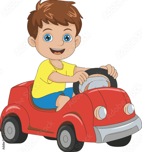 little boy driving car