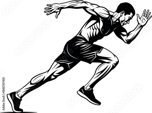 Male runner sprinting fast action silhouette vector illustration isolated on white background athletic sport clipart for track and field