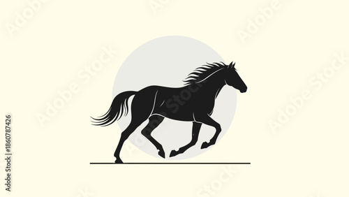 Majestic Black Horse Galloping with Flowing Mane and Tail.