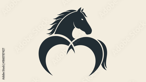 Majestic Black Horse Head and Body Silhouette Minimalist Design.