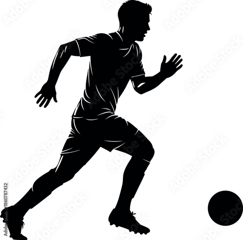 Male soccer player running with ball silhouette vector illustration isolated on white background athletic character for professional sports,